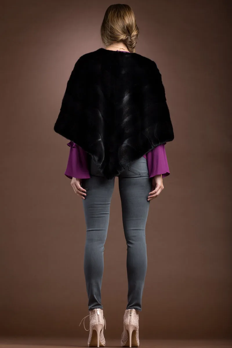 Diagonal Mink Fur Poncho-Brick Border Pattern