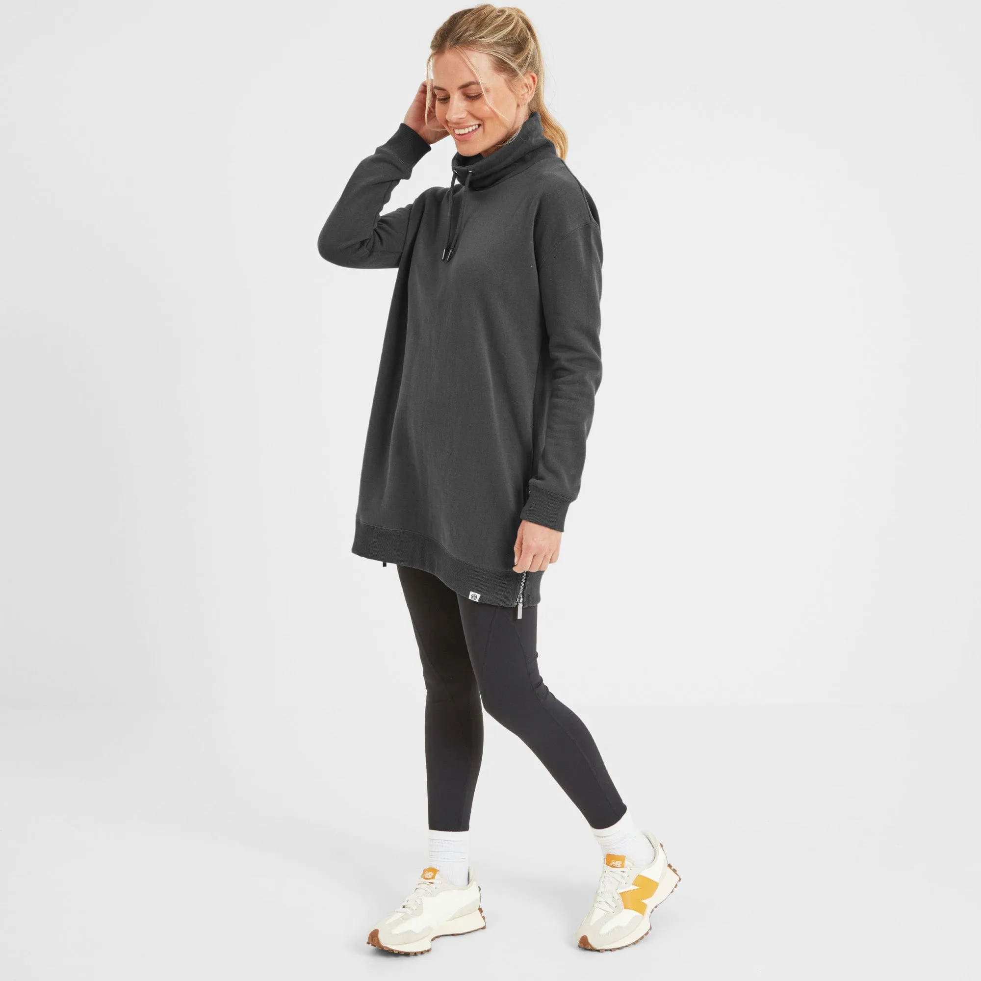 Drakeford Womens Longline Sweat - Washed Black