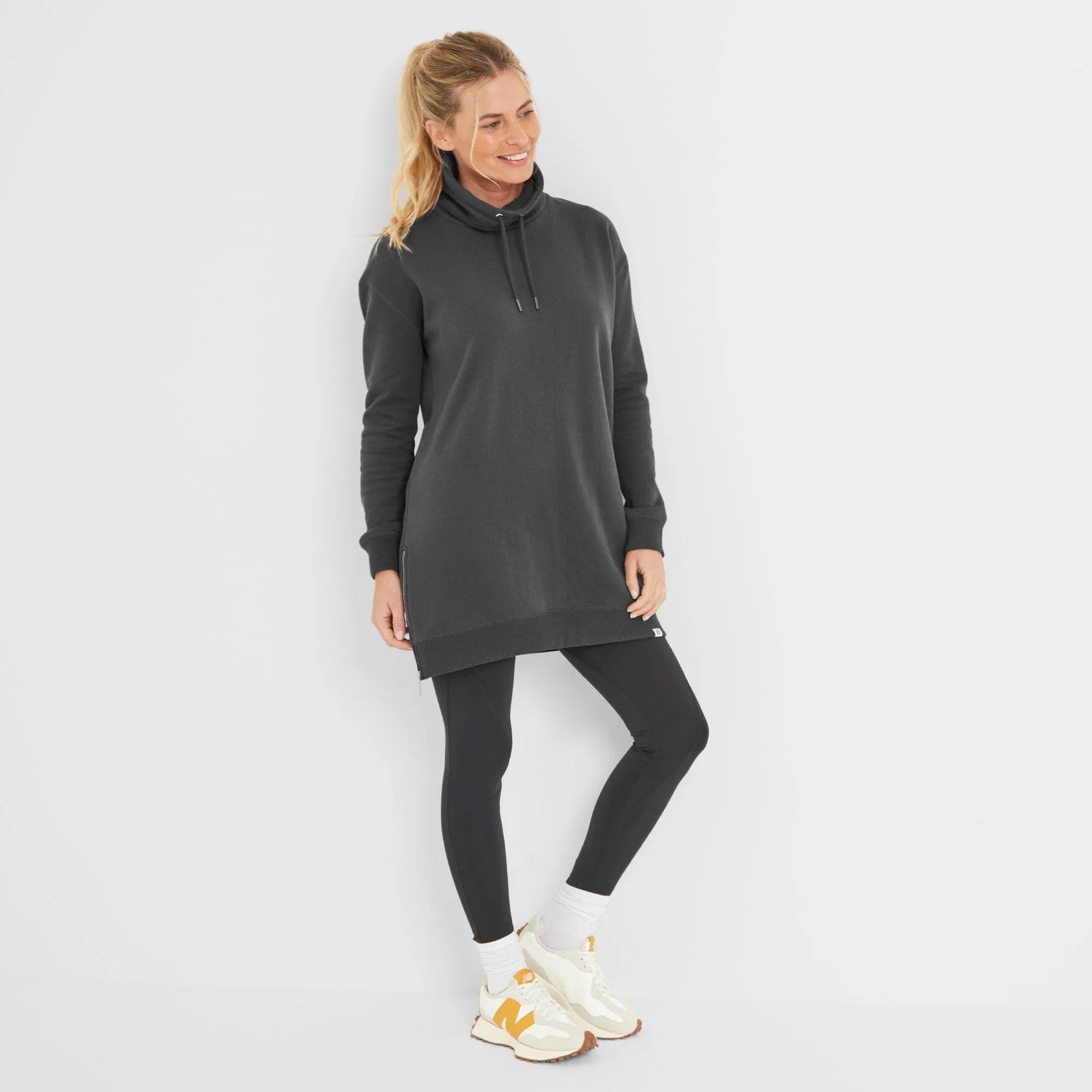 Drakeford Womens Longline Sweat - Washed Black