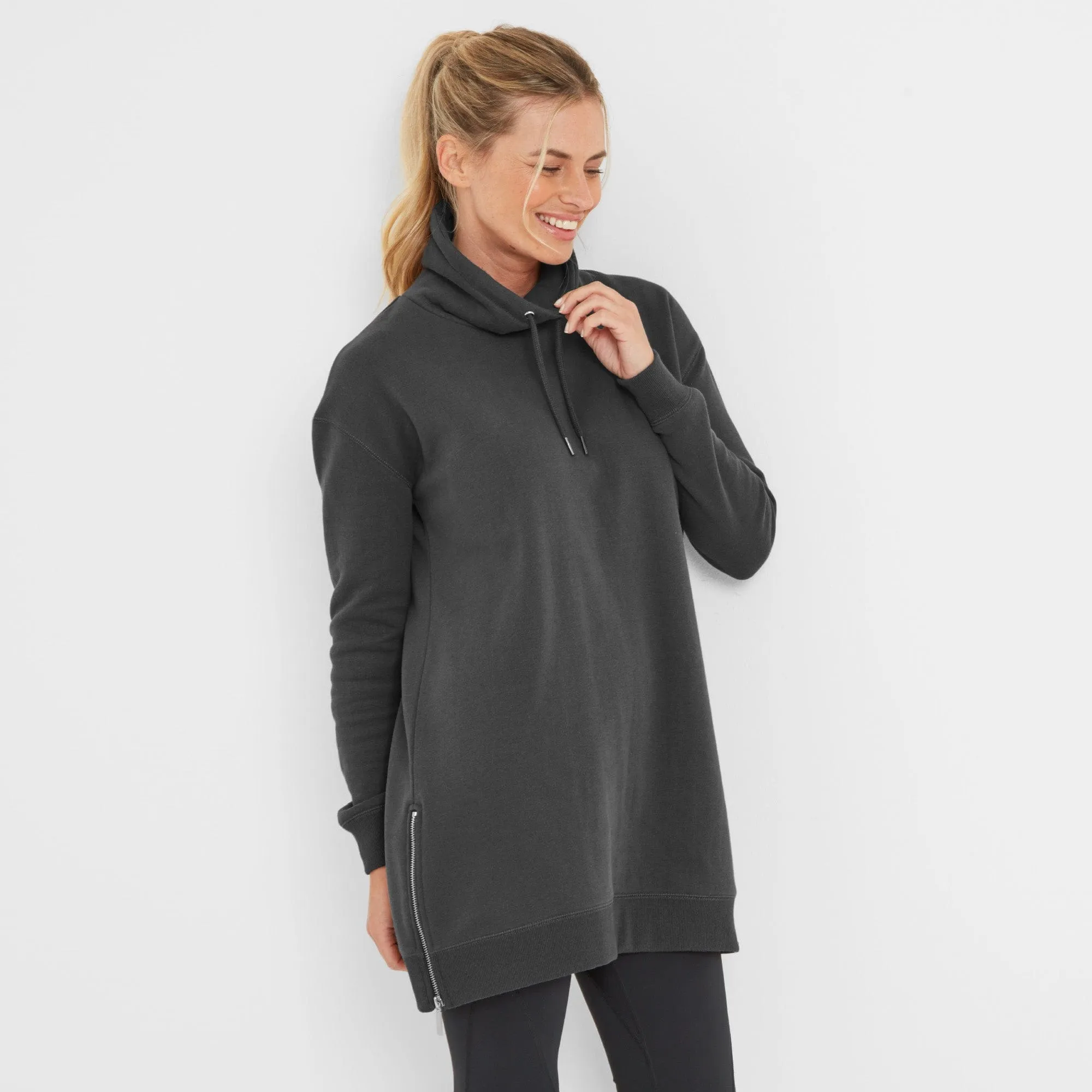 Drakeford Womens Longline Sweat - Washed Black