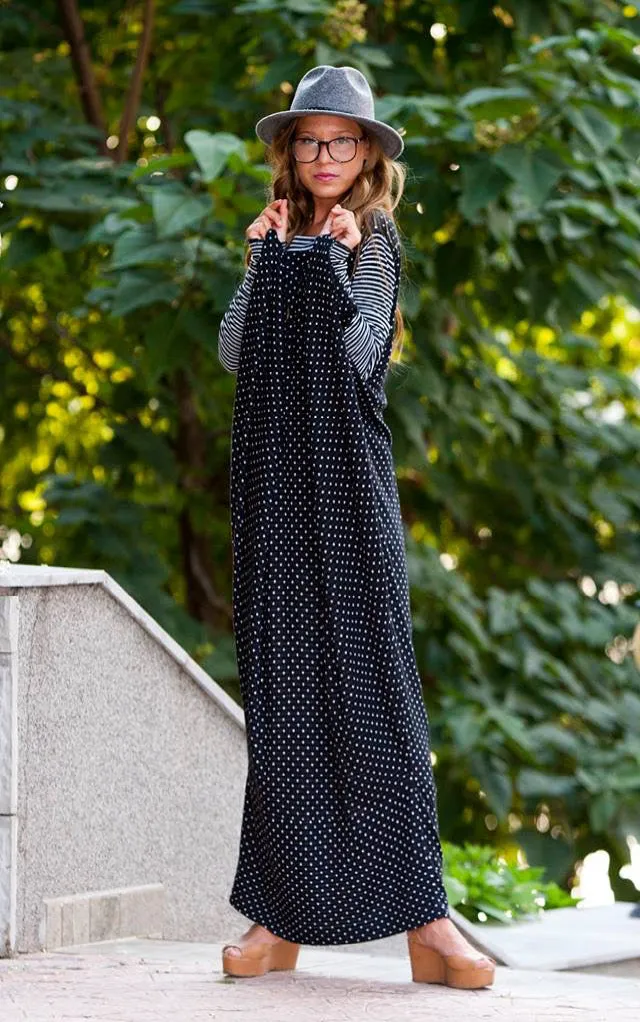 Draped knit one shoulder caftan dress