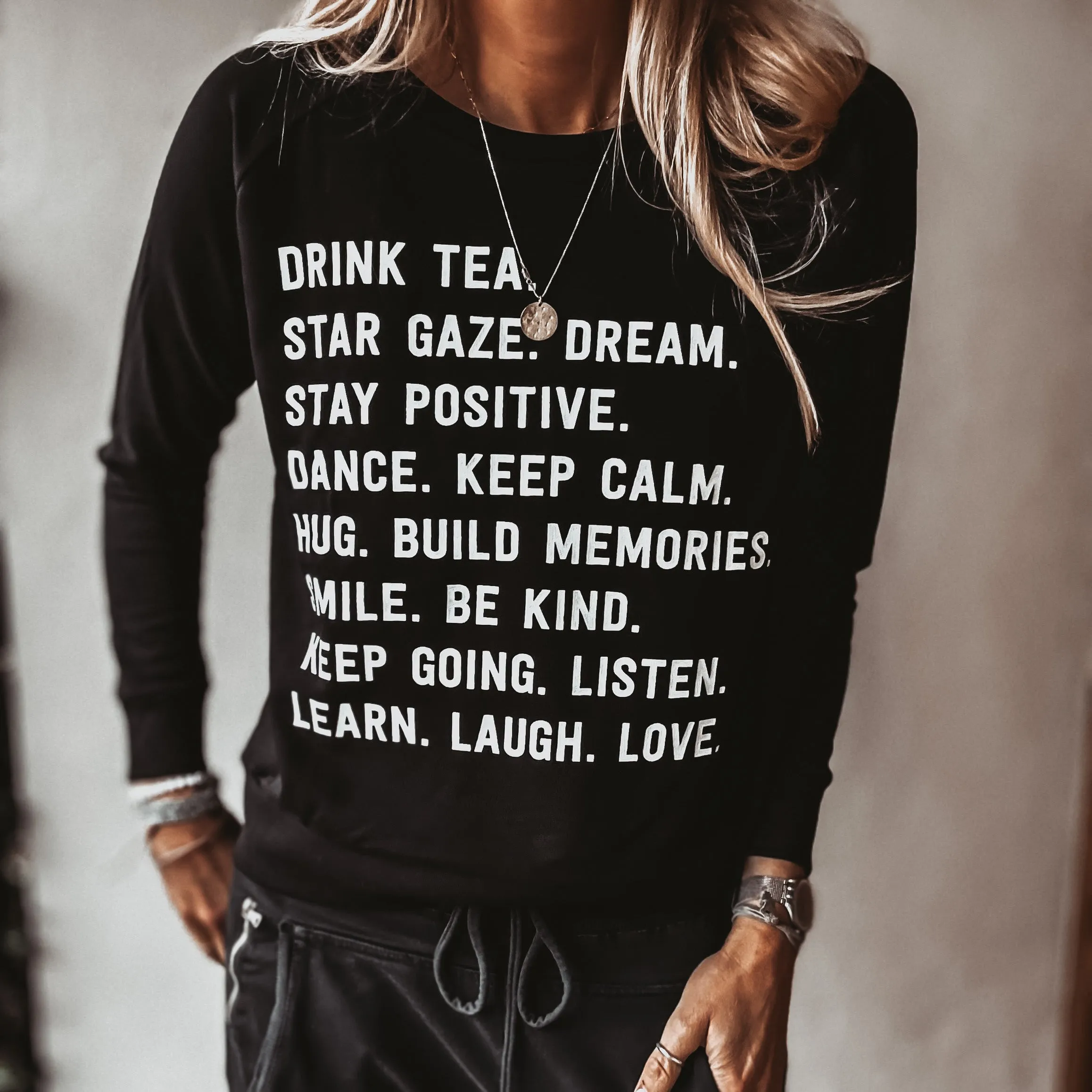 DRINK TEA black sweatshirt *relaxed style* NEW