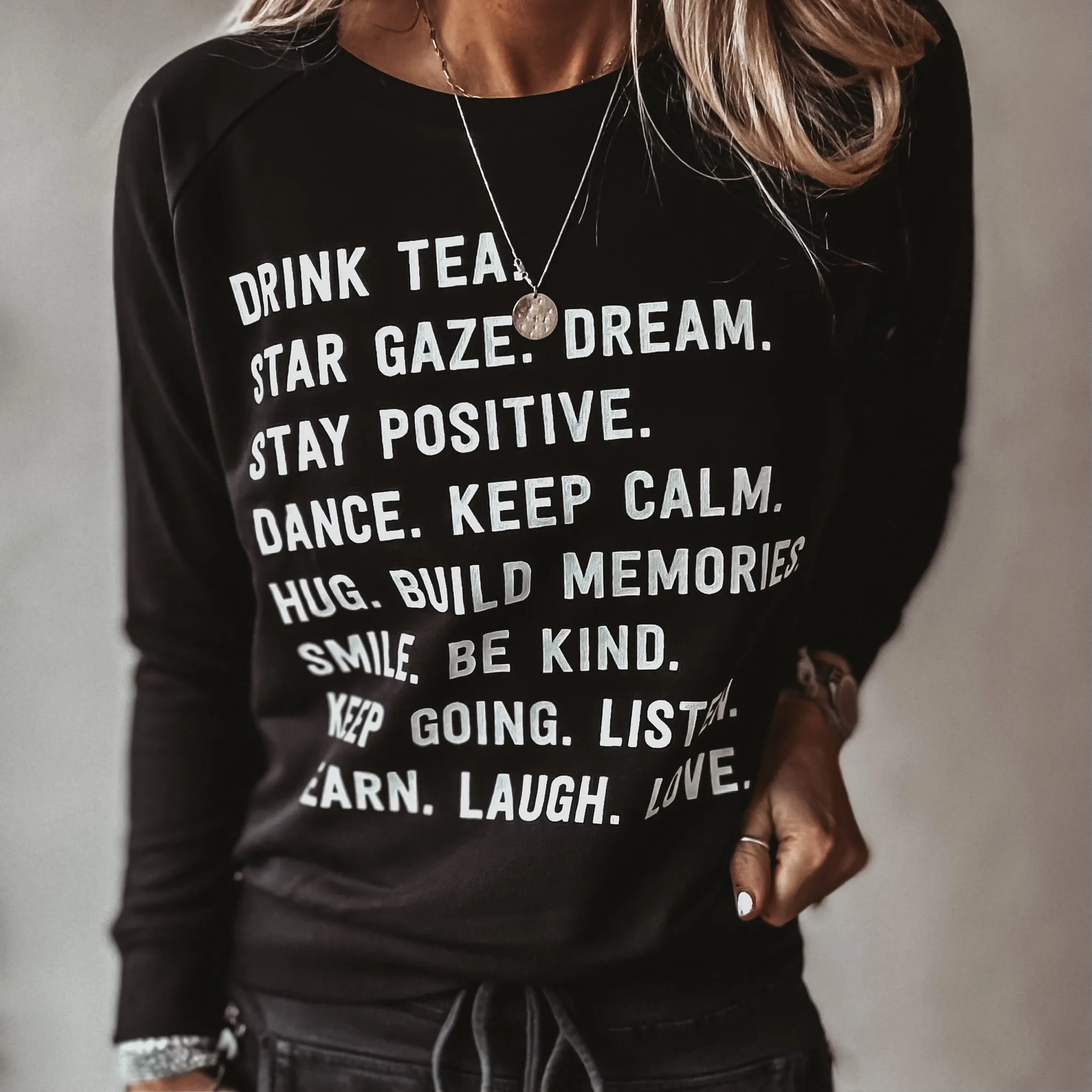 DRINK TEA black sweatshirt *relaxed style* NEW