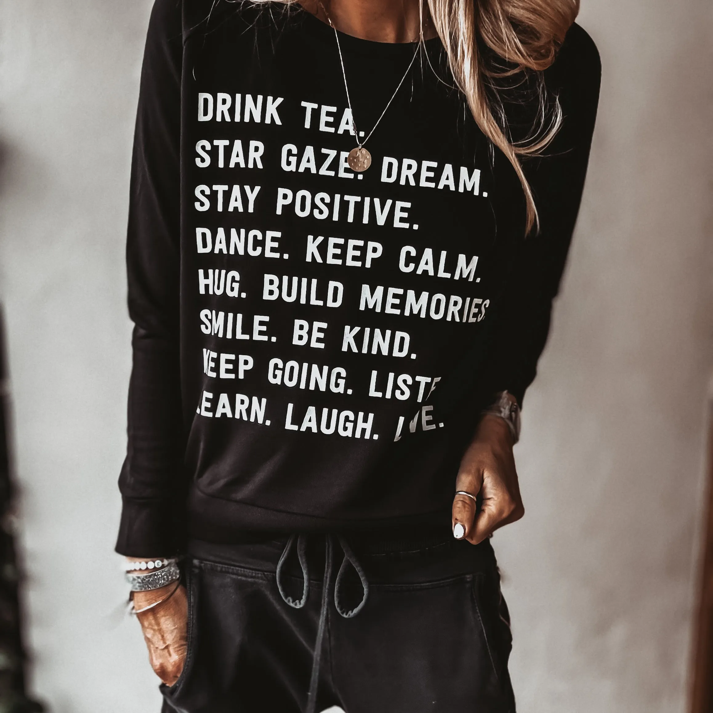 DRINK TEA black sweatshirt *relaxed style* NEW