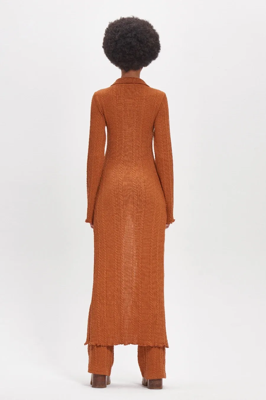 Edie Maxi Cable Jersey Knit Button Through Dress - Dark Orange