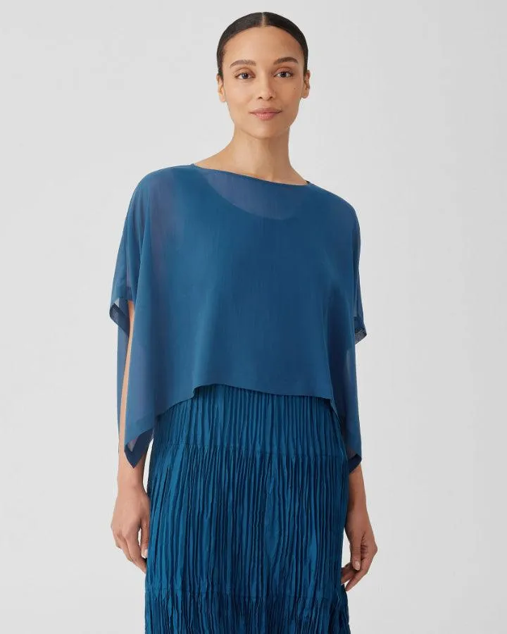 Eileen Fisher Sheer Silk Georgette Cropped Poncho