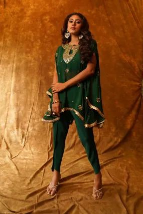 Emerald Mirrorwork Poncho with Overlap Dhoti and Inner