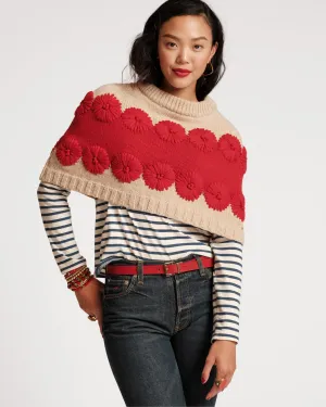 Emma Embroidered Flower Wool Shrug Oyster Red