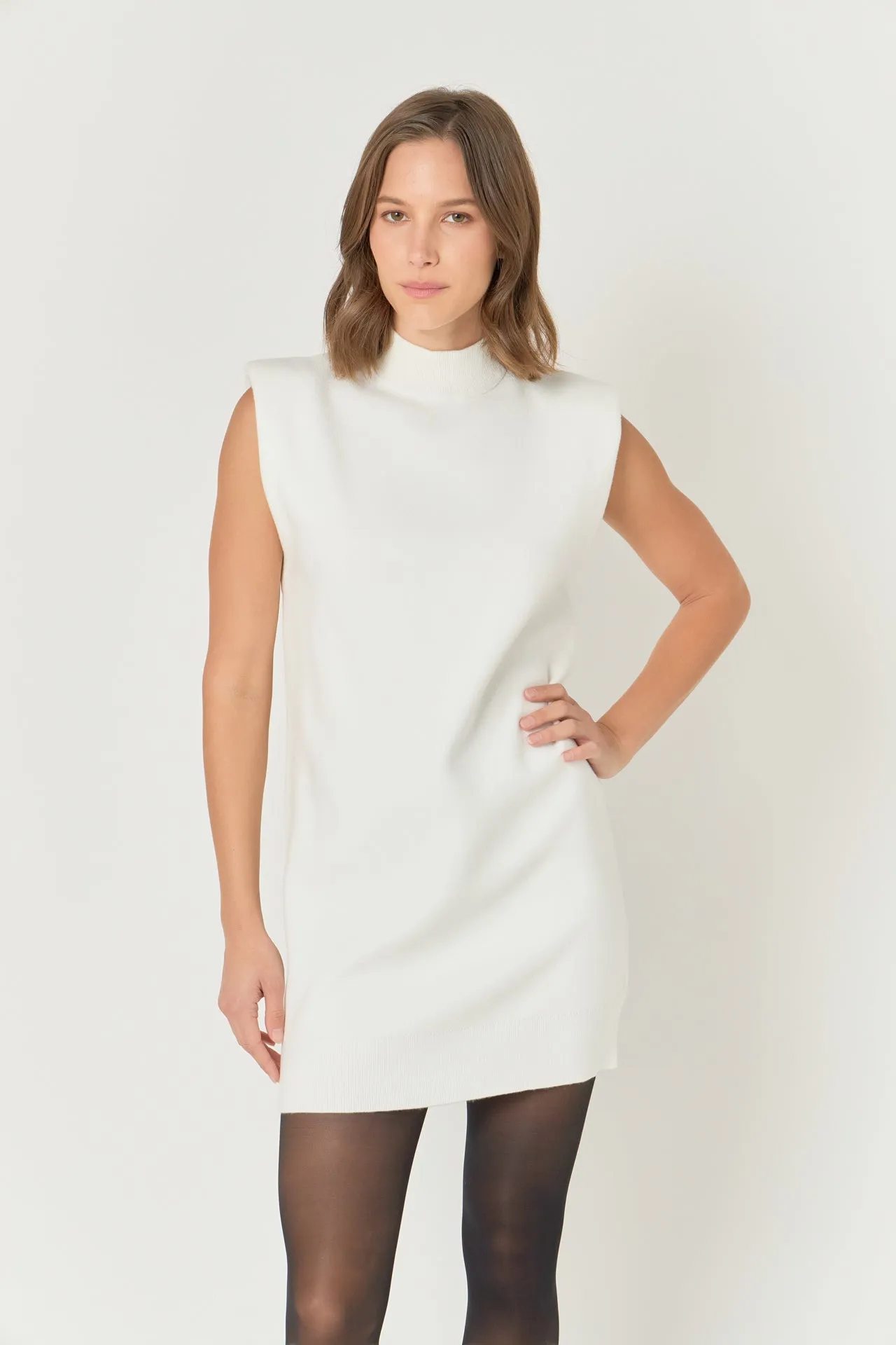 Endless Rose - Mock Neck Sleeveless Knit Mini Dress