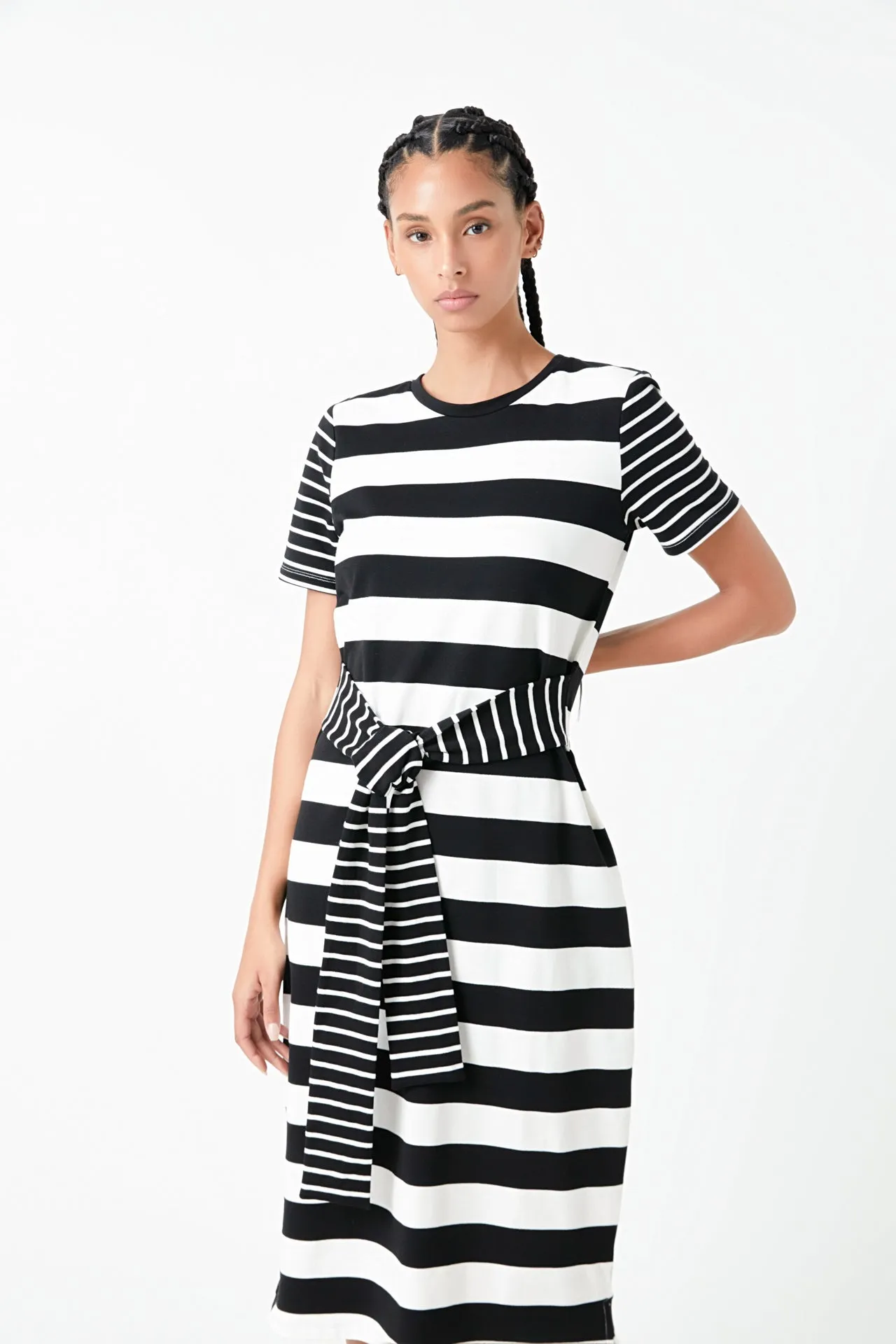 English Factory - Contrast Stripe Knit Midi Dress