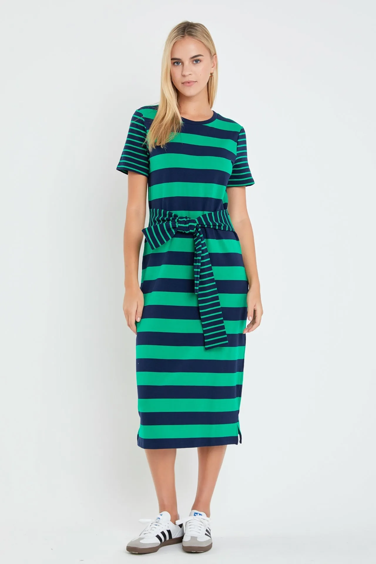 English Factory - Contrast Stripe Knit Midi Dress