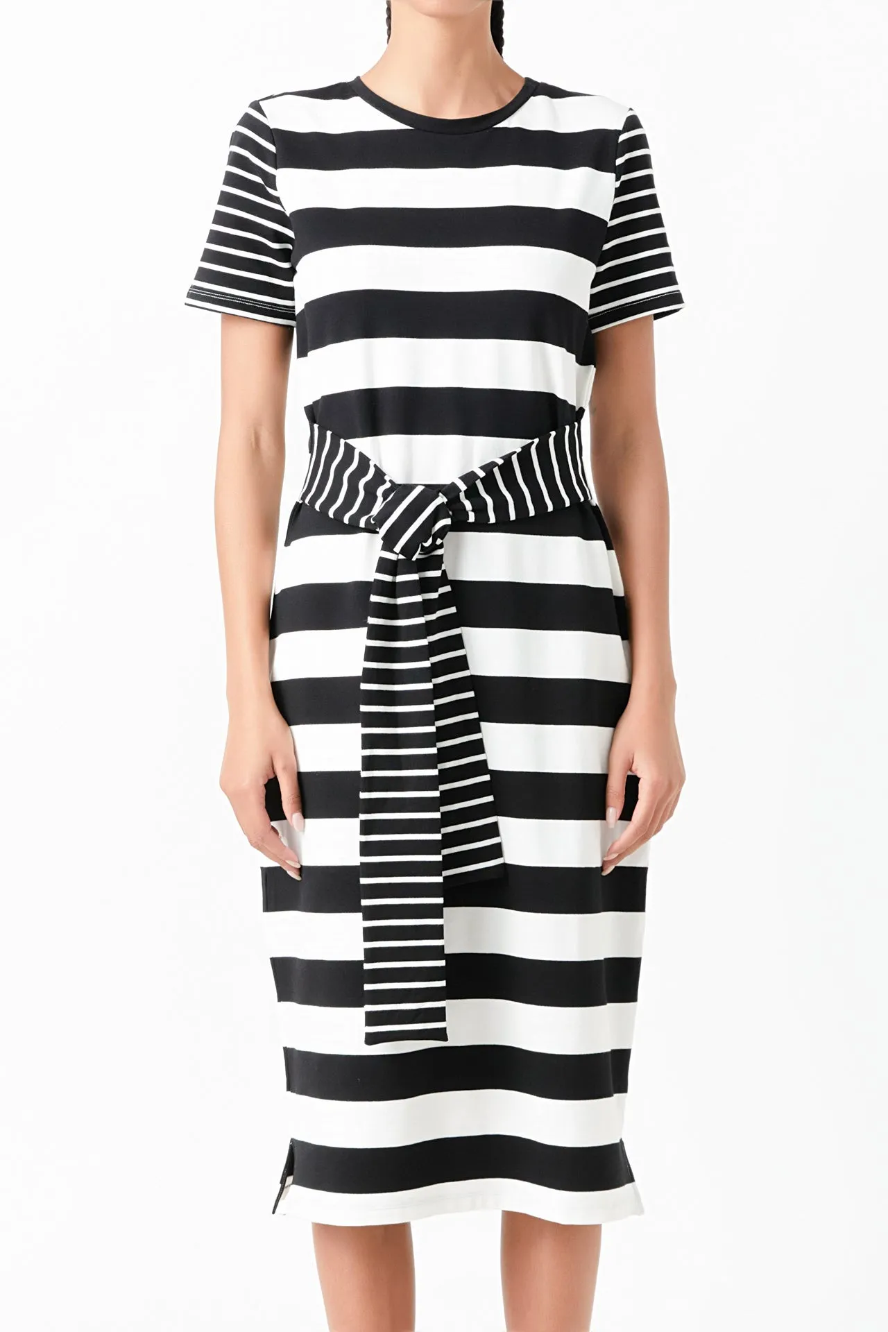 English Factory - Contrast Stripe Knit Midi Dress