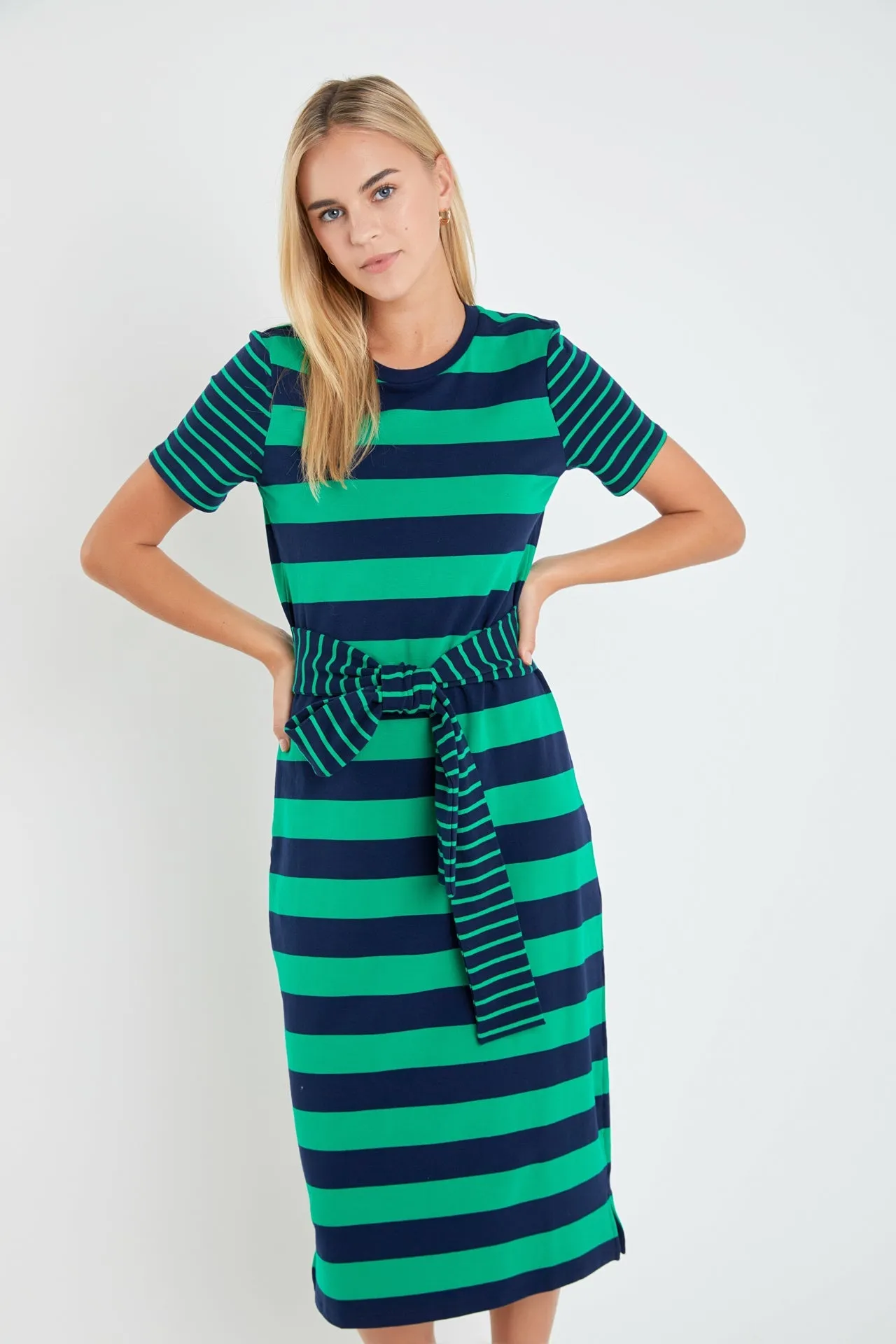 English Factory - Contrast Stripe Knit Midi Dress