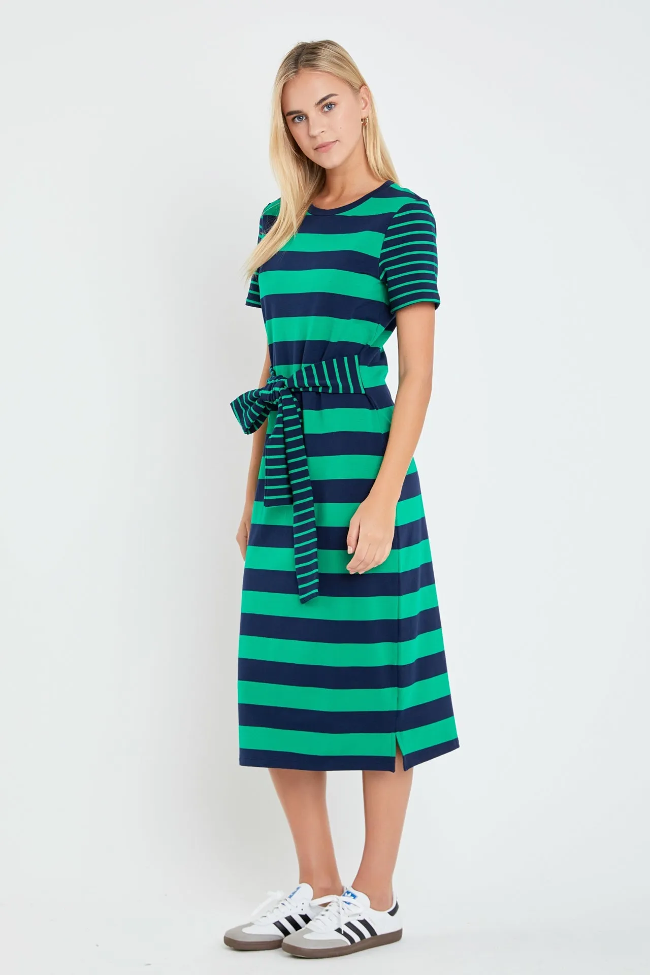 English Factory - Contrast Stripe Knit Midi Dress