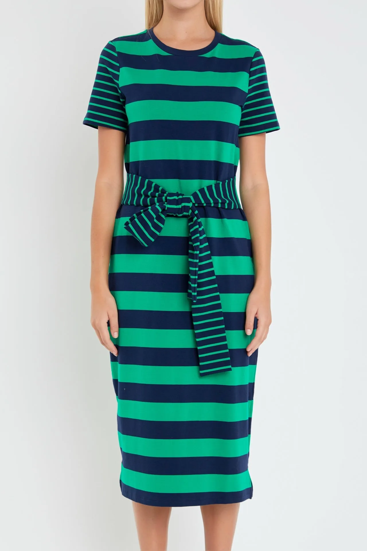 English Factory - Contrast Stripe Knit Midi Dress