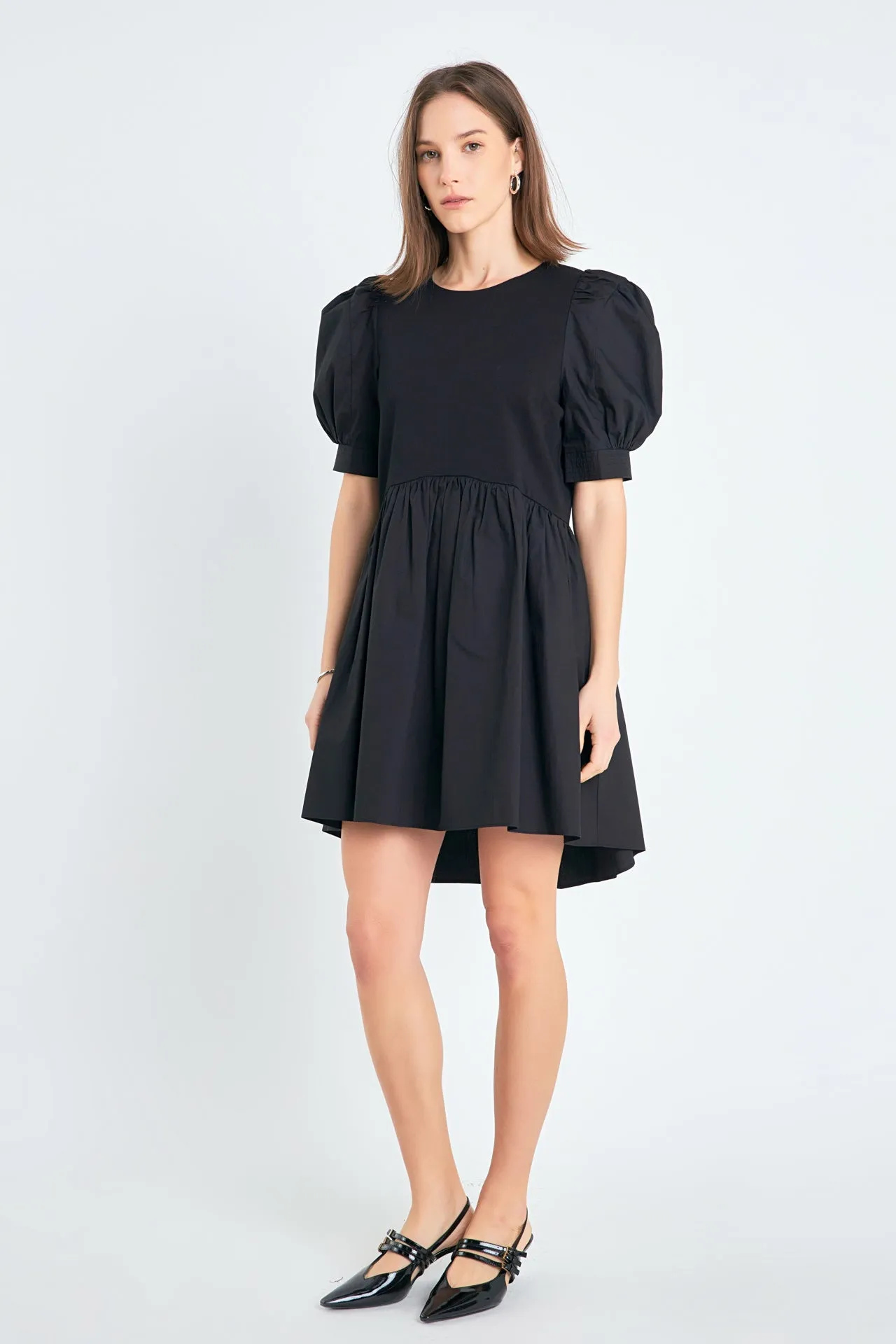 English Factory - Puff Sleeve High Low Knit Combo Dress