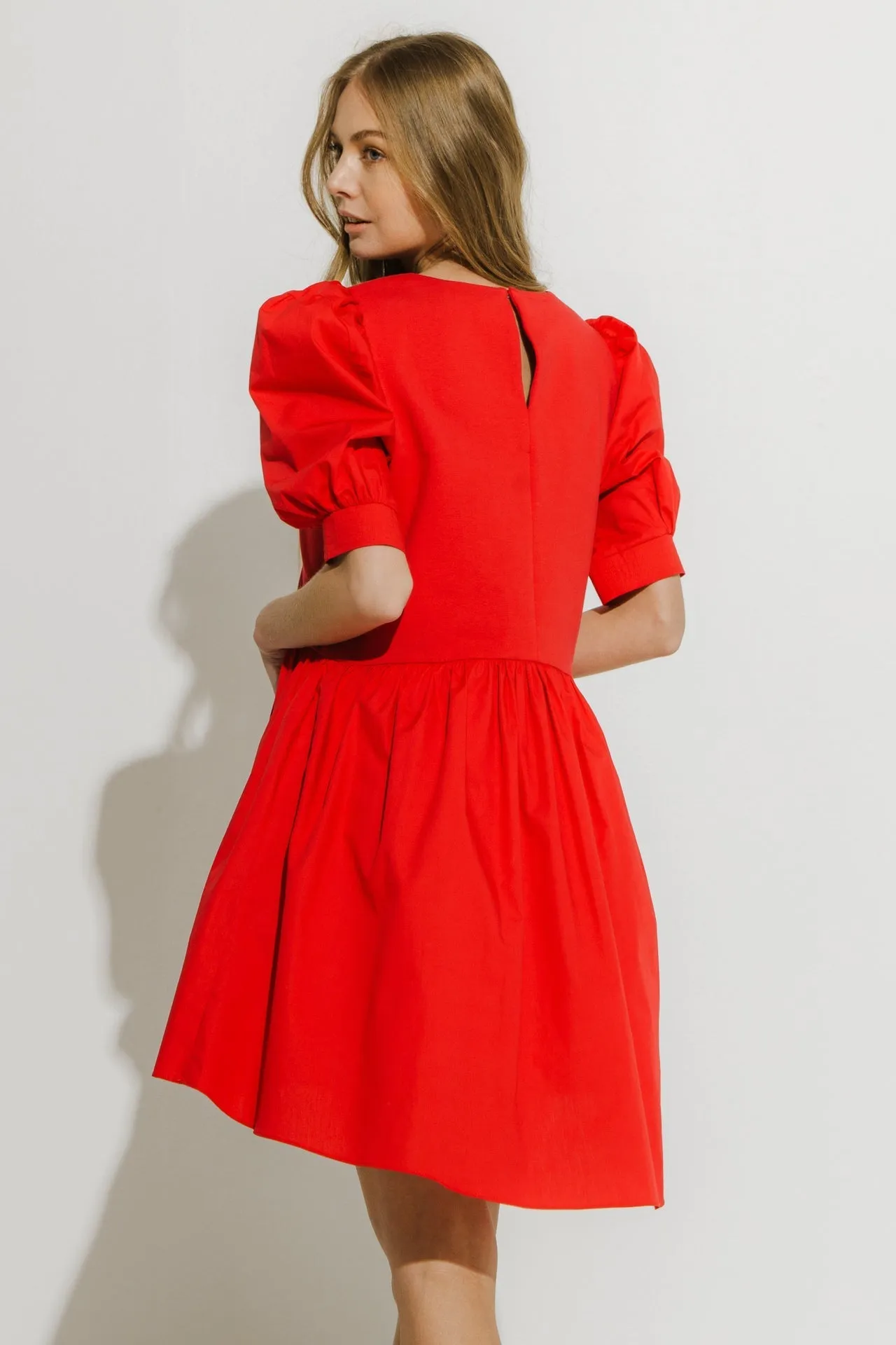 English Factory - Puff Sleeve High Low Knit Combo Dress