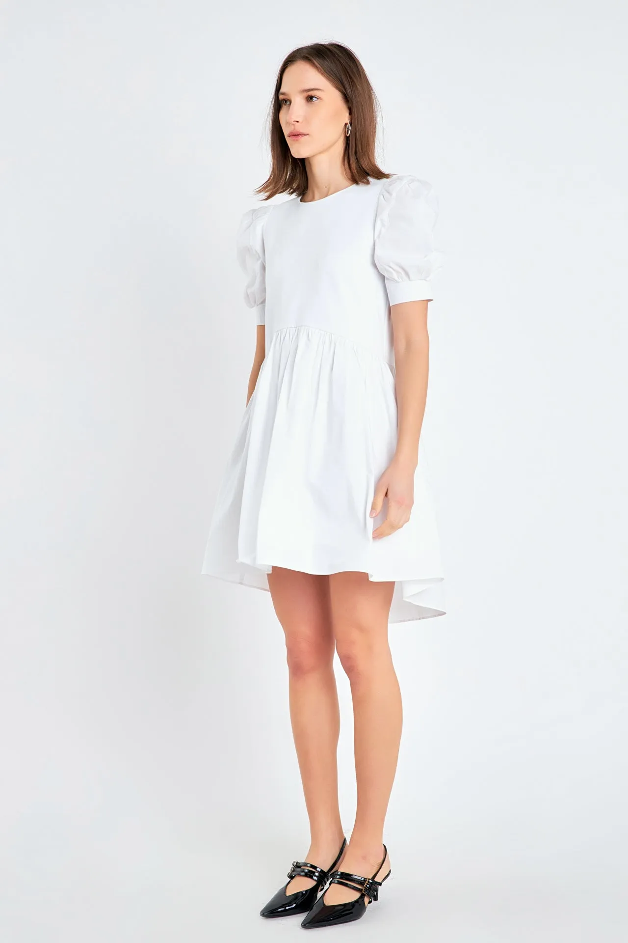 English Factory - Puff Sleeve High Low Knit Combo Dress