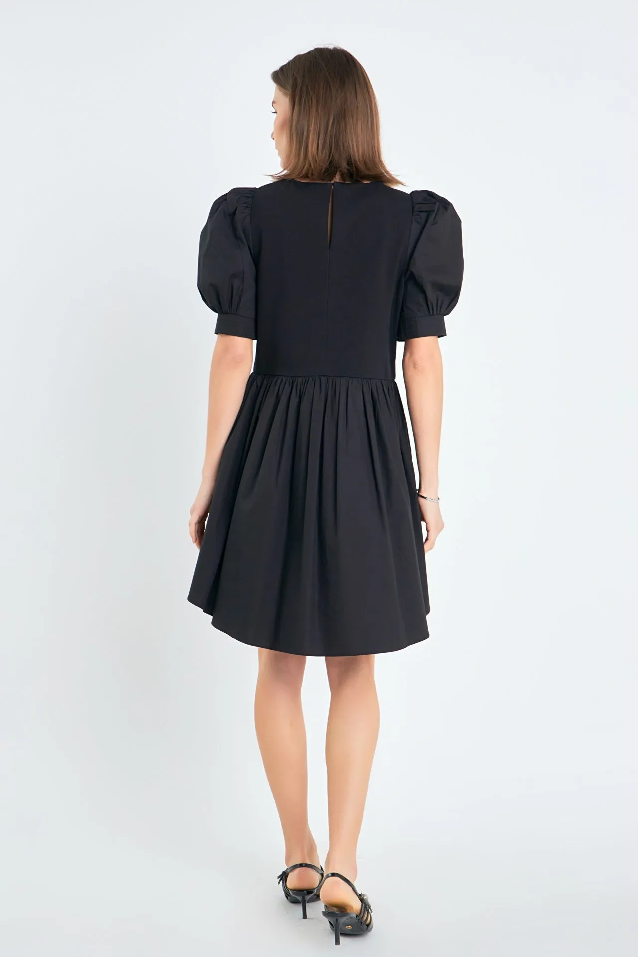 English Factory - Puff Sleeve High Low Knit Combo Dress