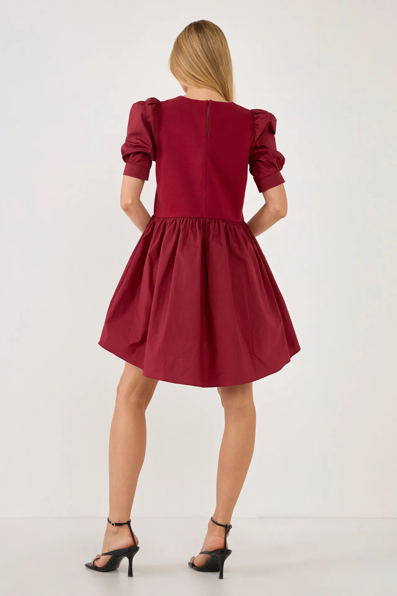 English Factory - Puff Sleeve High Low Knit Combo Dress