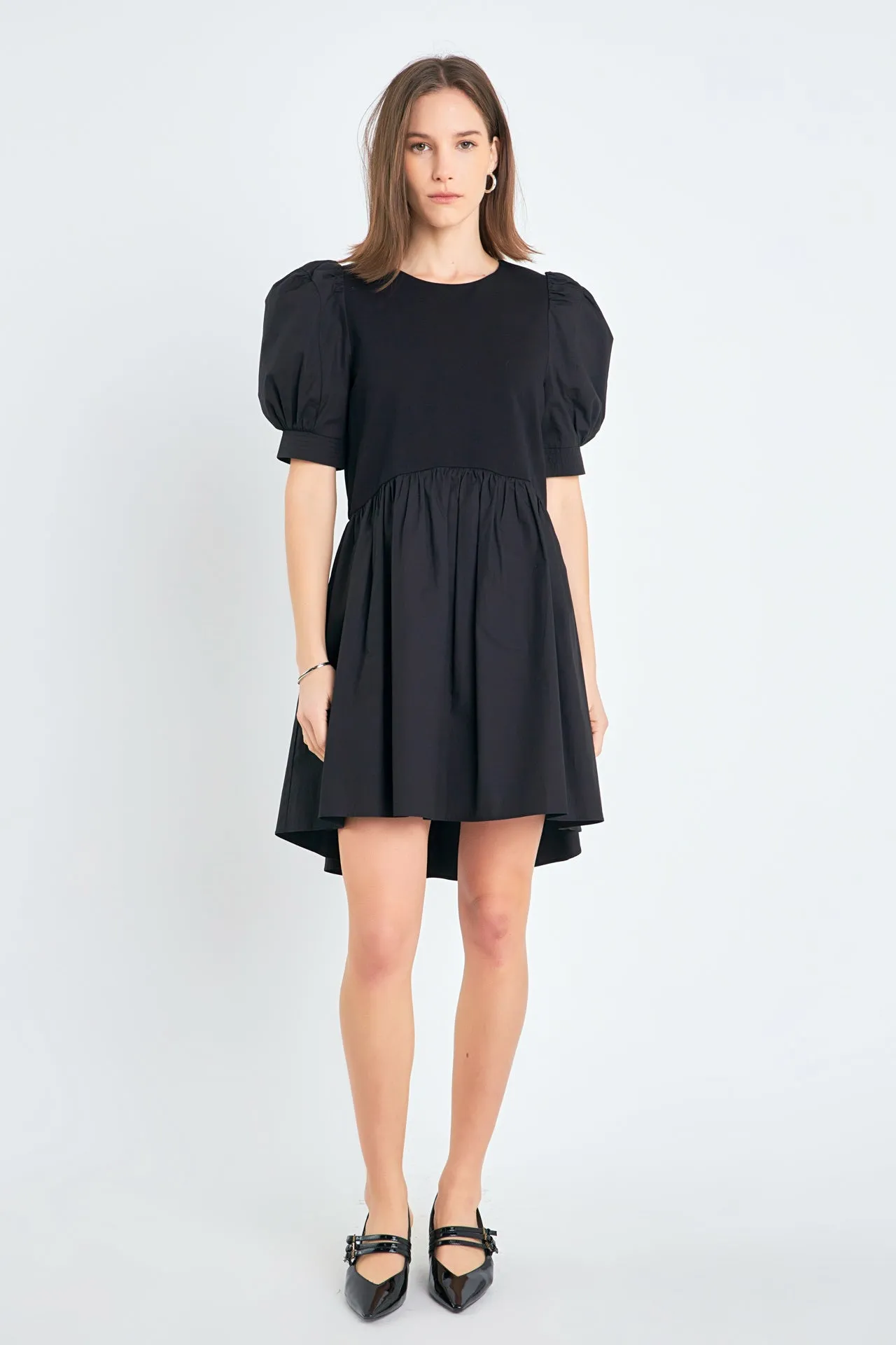 English Factory - Puff Sleeve High Low Knit Combo Dress