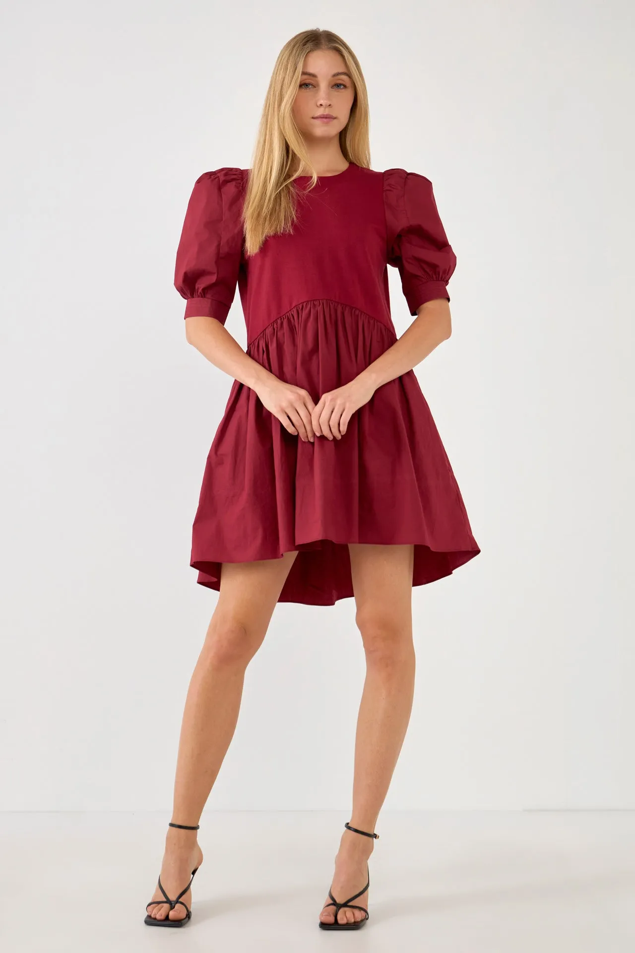 English Factory - Puff Sleeve High Low Knit Combo Dress