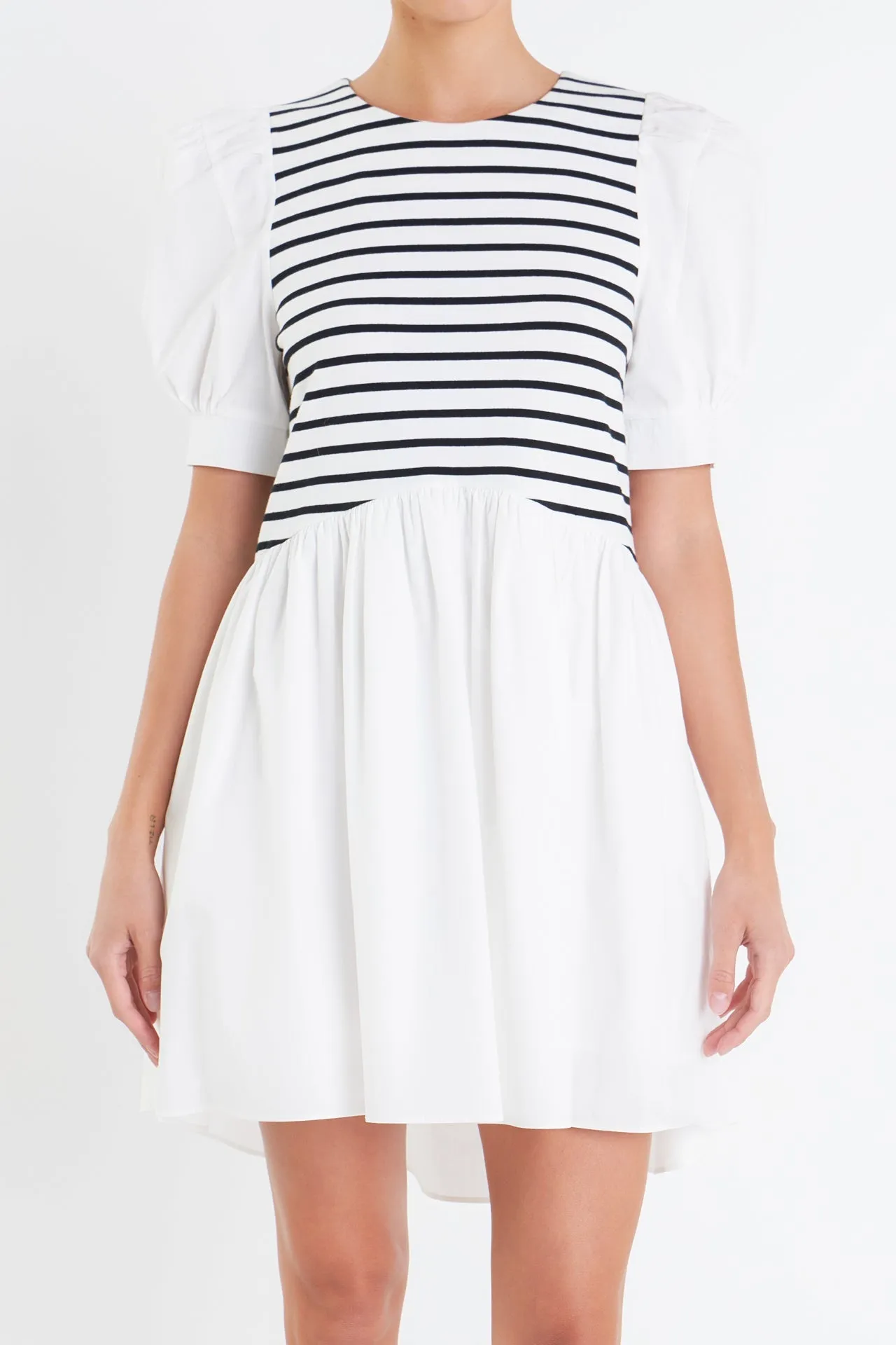 English Factory - Puff Sleeve High Low Knit Combo Dress