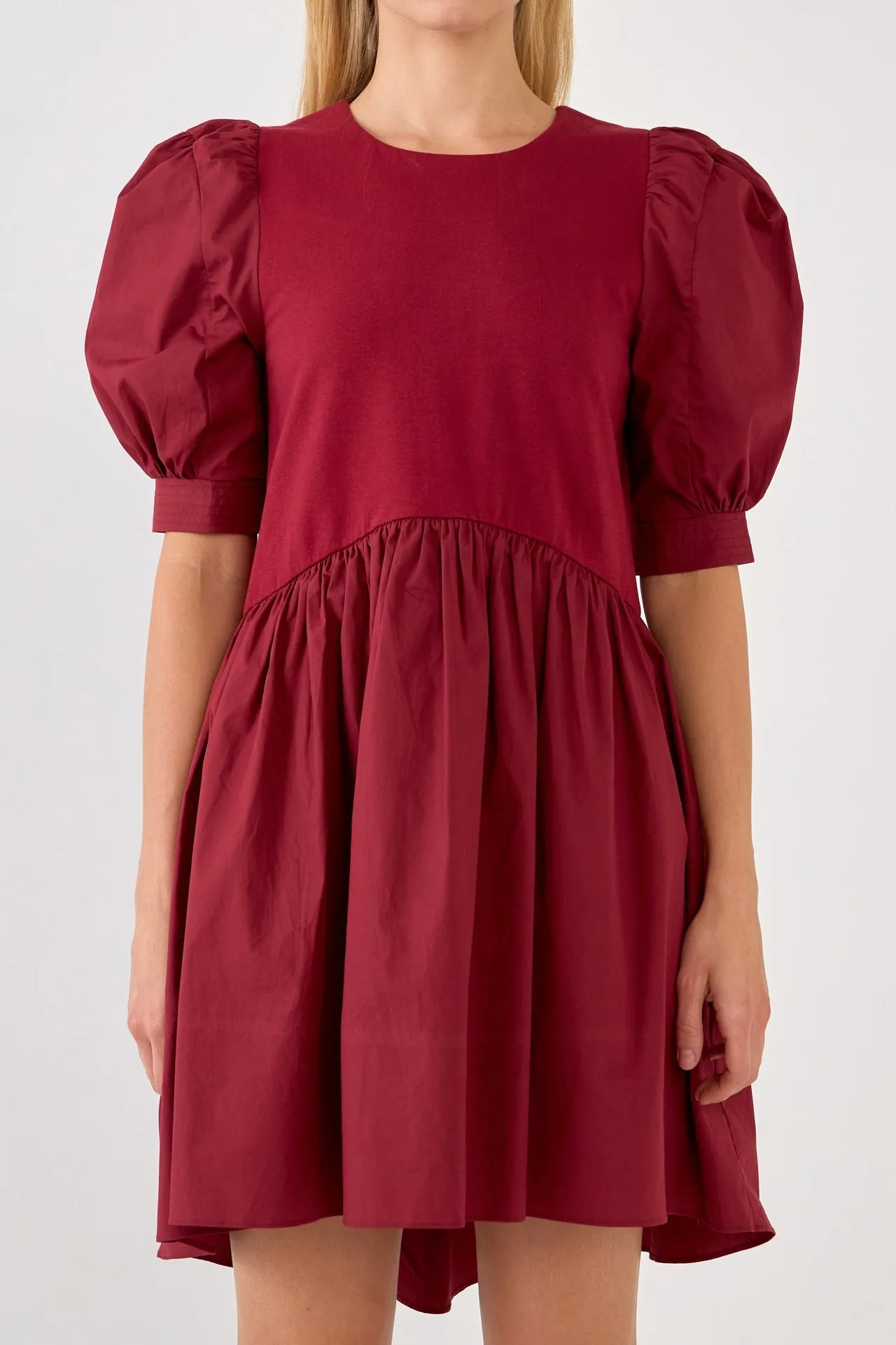 English Factory - Puff Sleeve High Low Knit Combo Dress