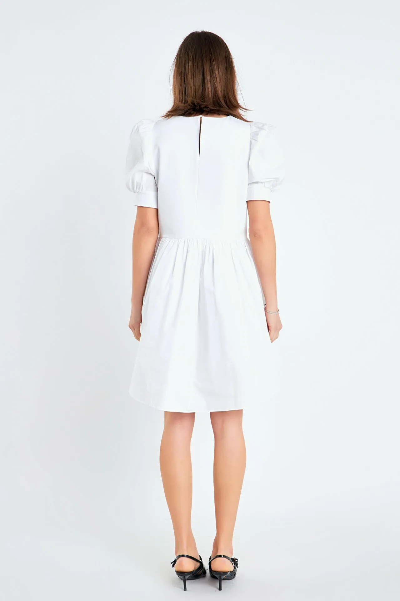 English Factory - Puff Sleeve High Low Knit Combo Dress