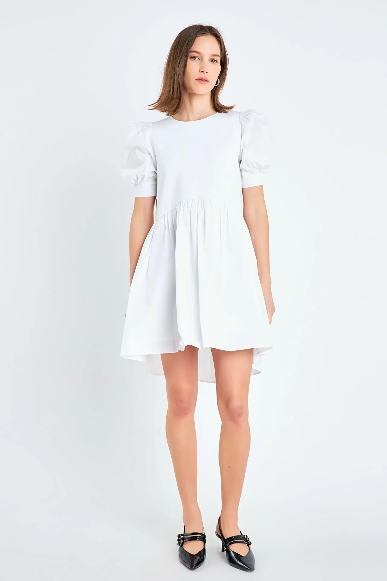 English Factory - Puff Sleeve High Low Knit Combo Dress