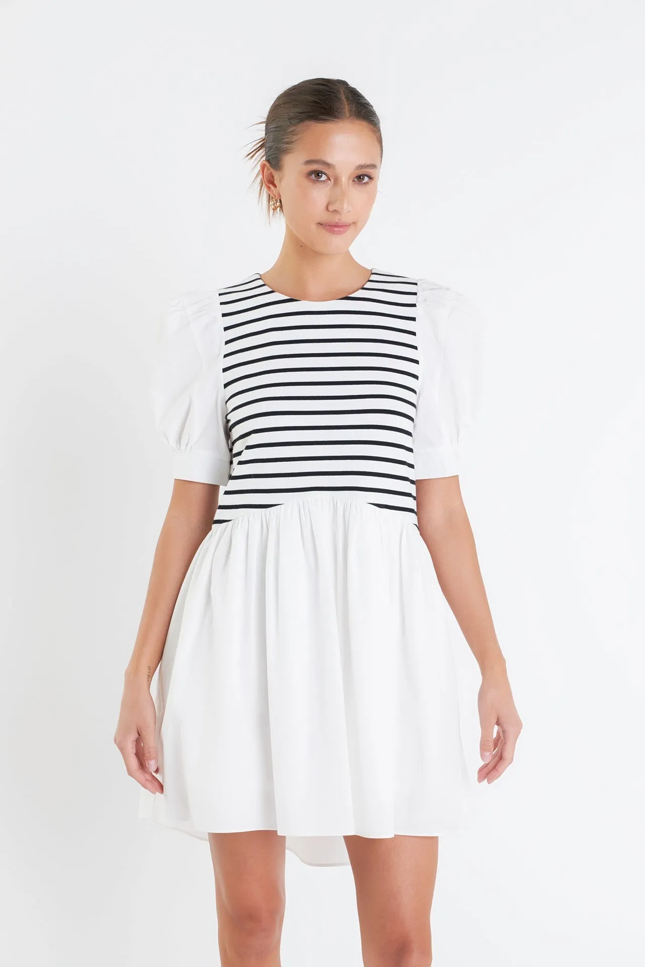 English Factory - Puff Sleeve High Low Knit Combo Dress