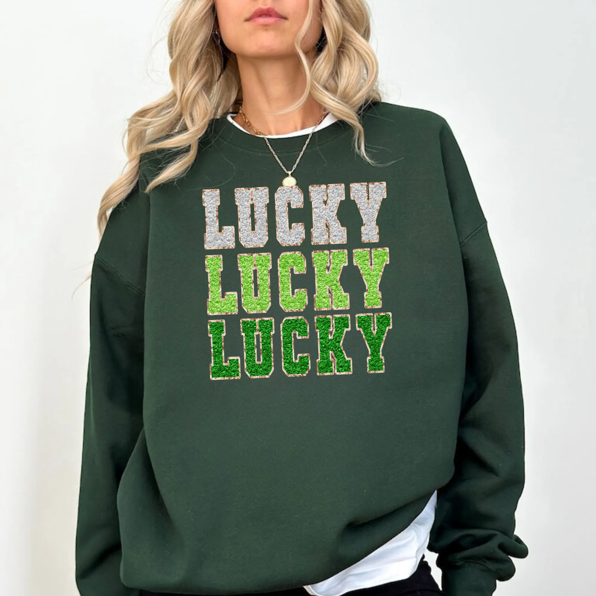 Faux Chenille Lucky St. Patrick's Day Sweatshirt