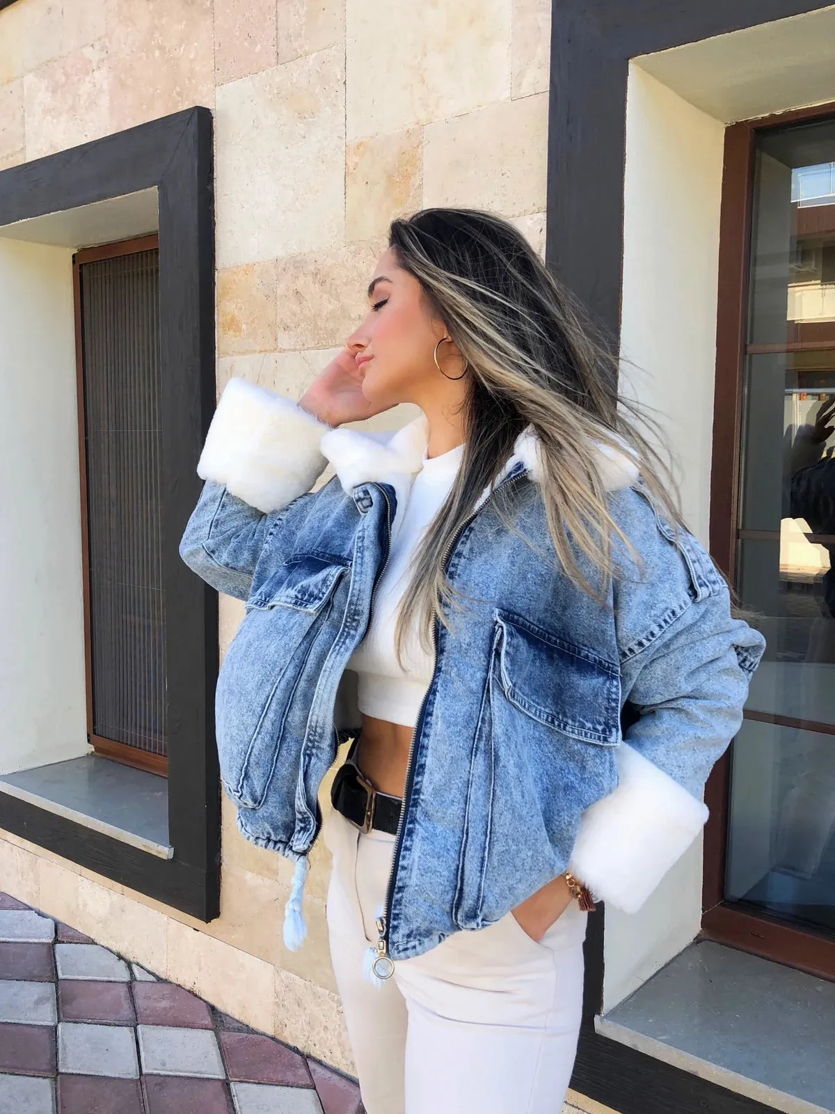 Faux Fur Denim Jacket