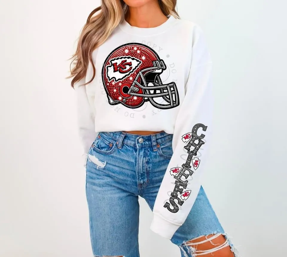 Faux Rhinestone Football Crewneck