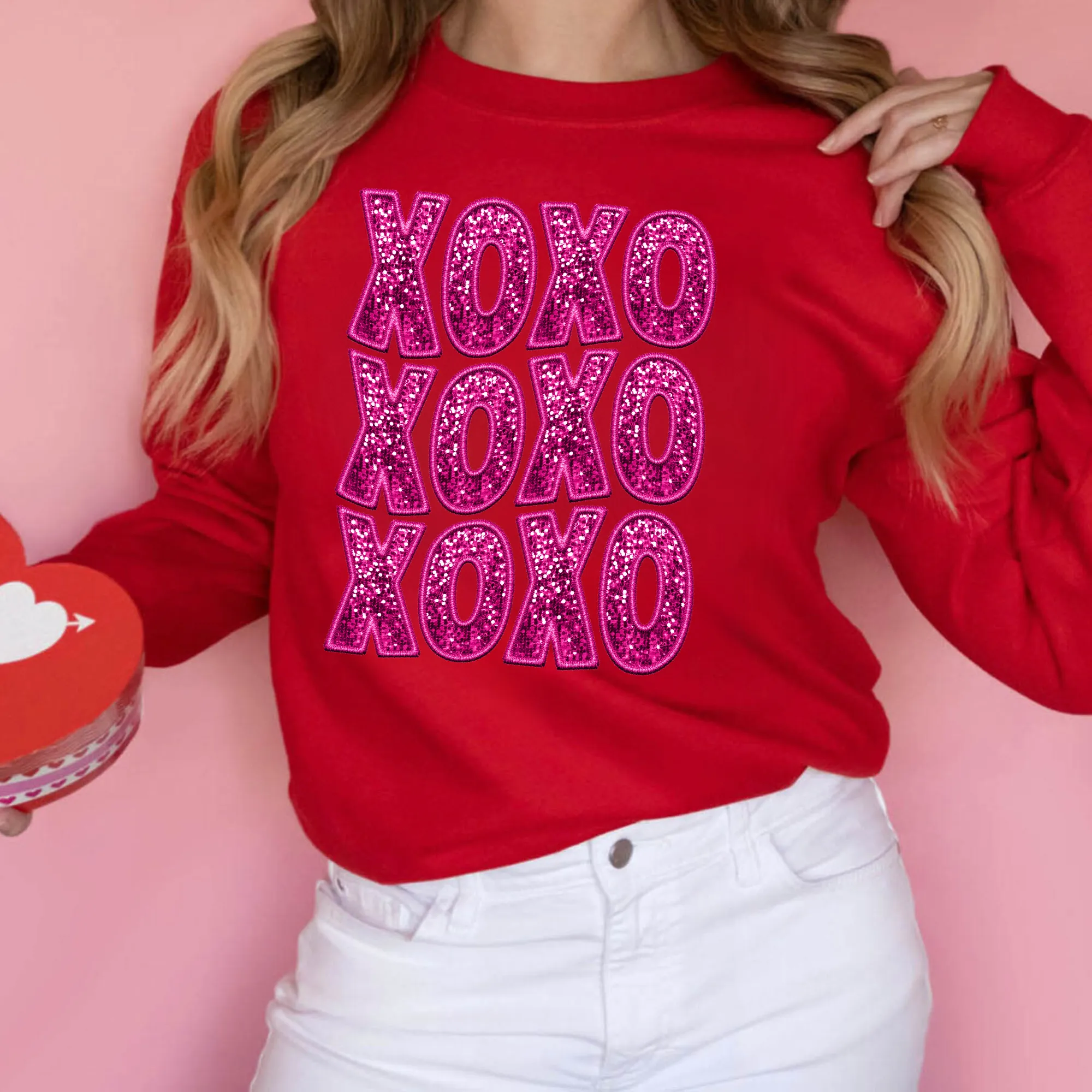 Faux Sequin Pink XOXO Sweatshirt