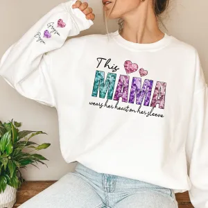 Faux Sequin This Mama Wears Her Heart On Her Sleeve Sweatshirt