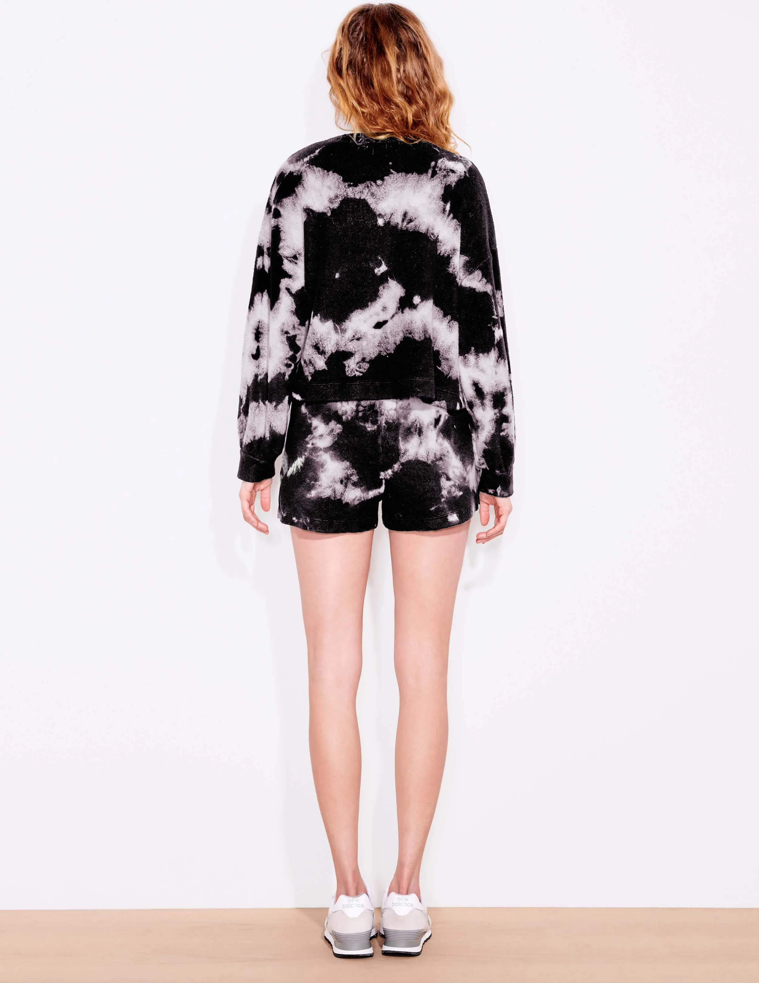 Faux Sherpa Sweatshirt, Black/Grey Tie Dye