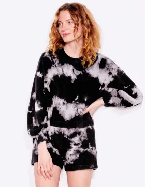 Faux Sherpa Sweatshirt, Black/Grey Tie Dye