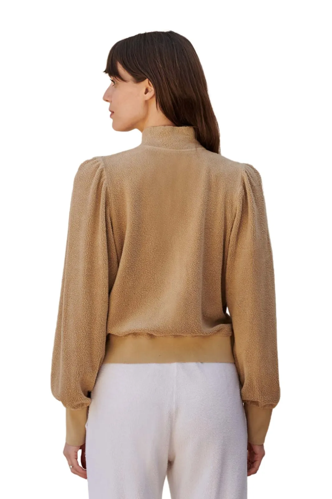 Faux Sherpa Zip Puff Sleeves, Biscuit