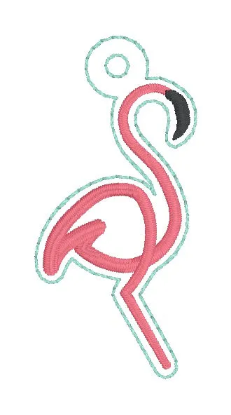 Flamingo Minimalist Snap tab and eyelet fob (Single and Multi included) machine embroidery design DIGITAL DOWNLOAD