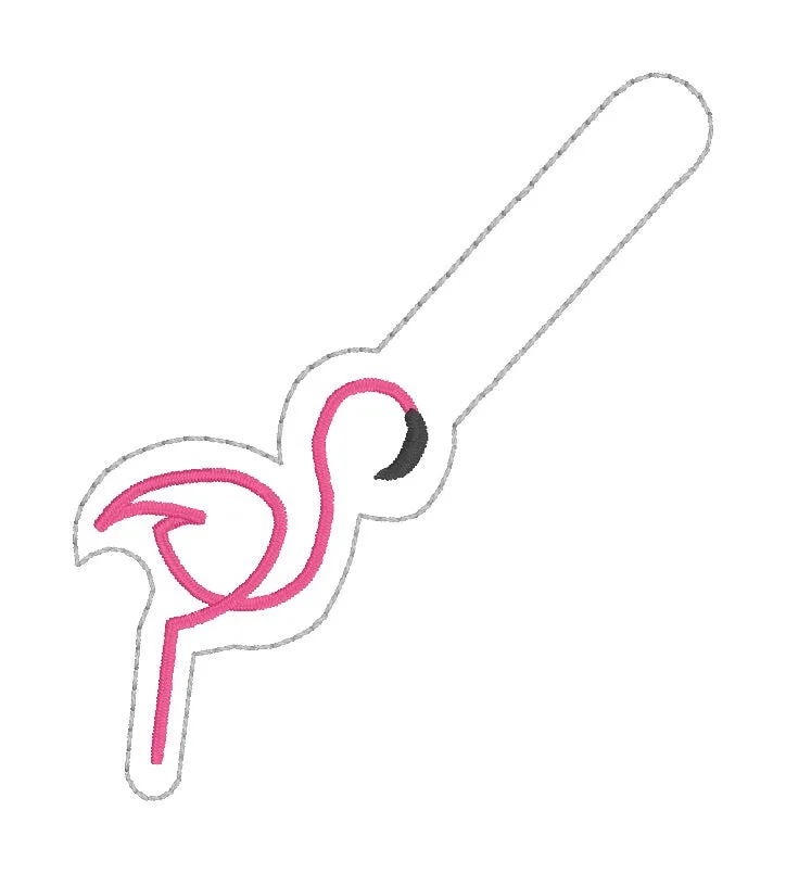 Flamingo Minimalist Snap tab and eyelet fob (Single and Multi included) machine embroidery design DIGITAL DOWNLOAD