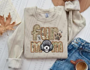 Fur Mom Grey/White Toy Poodle Dog Sweatshirt  - Natural Stone