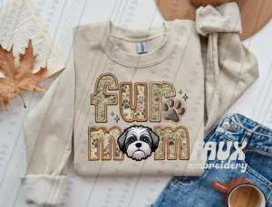 Fur Mom Shihtzu White / Grey Dog Sweatshirt  - Natural Stone