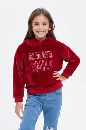 Girls Red Fur Embellished Sweatshirt