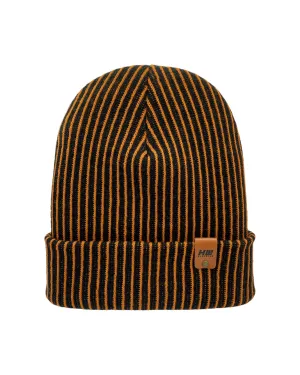 HAAKWEAR Cuffed Wide Ribbed Striped Beanie, Limited Edition, Orange/Black, Made in USA