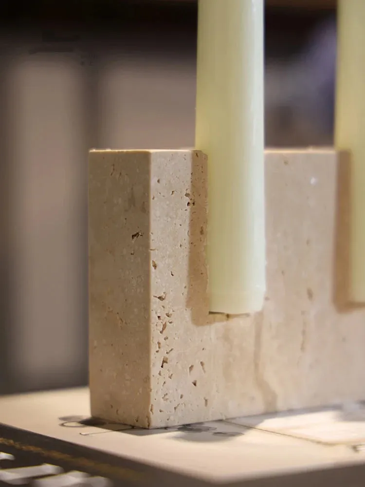 Handcrafted Natural Travertine Marble Candle Holder