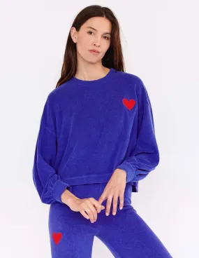 Heart Faux Sherpa Sweatshirt, Cobalt