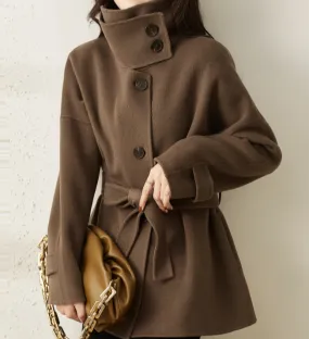 High Collar Women Wool Coat Jacket Winter Coat With Buttons/5231