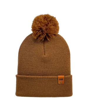 HW6071 HAAKWEAR Pom Pom Beanie - Made in USA- Camel Brown