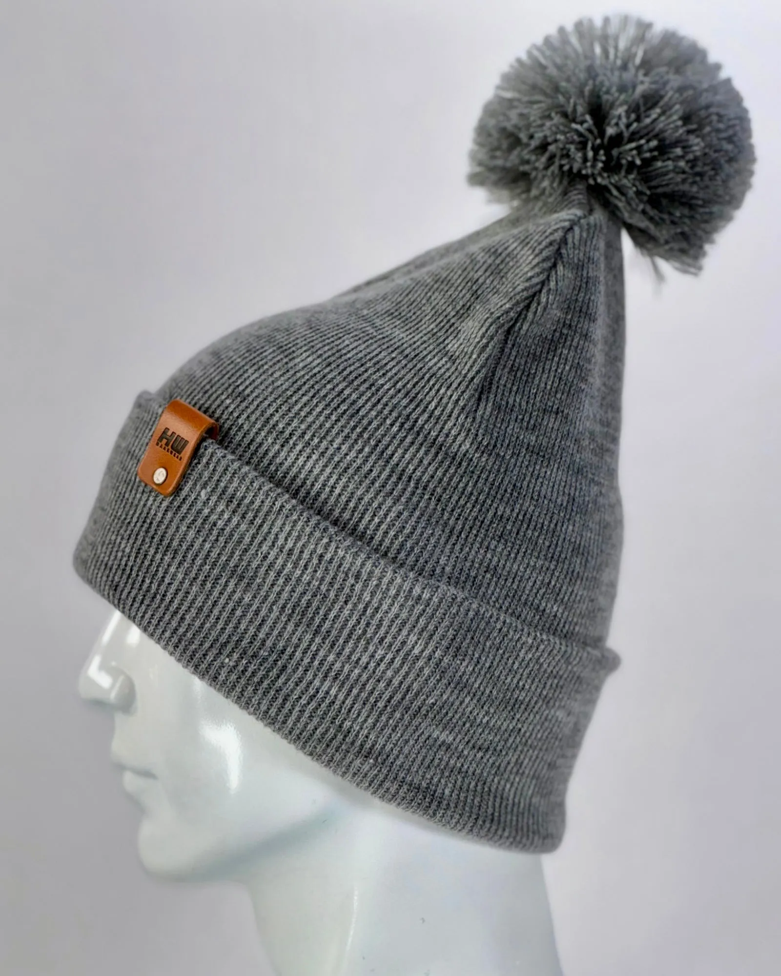 HW6071 HAAKWEAR Pom Pom Beanie - Made in USA - Koala Gray